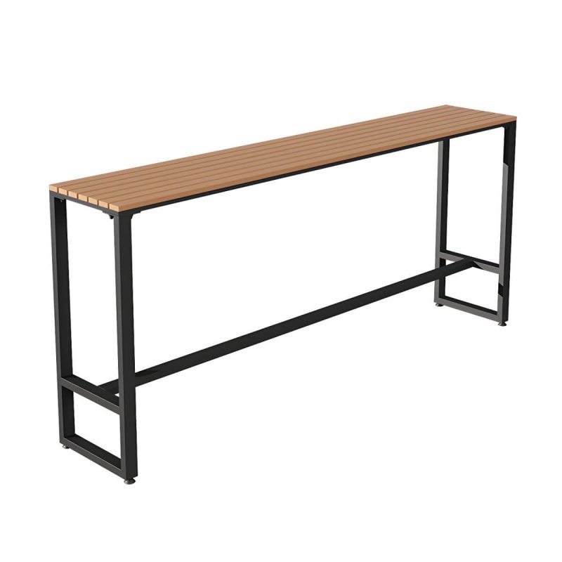 "Brown Faux Wood Bar Height Table Industrial Rectangle Patio Table - 86.6"L x 15.7"W x 41.3"H Table Only"