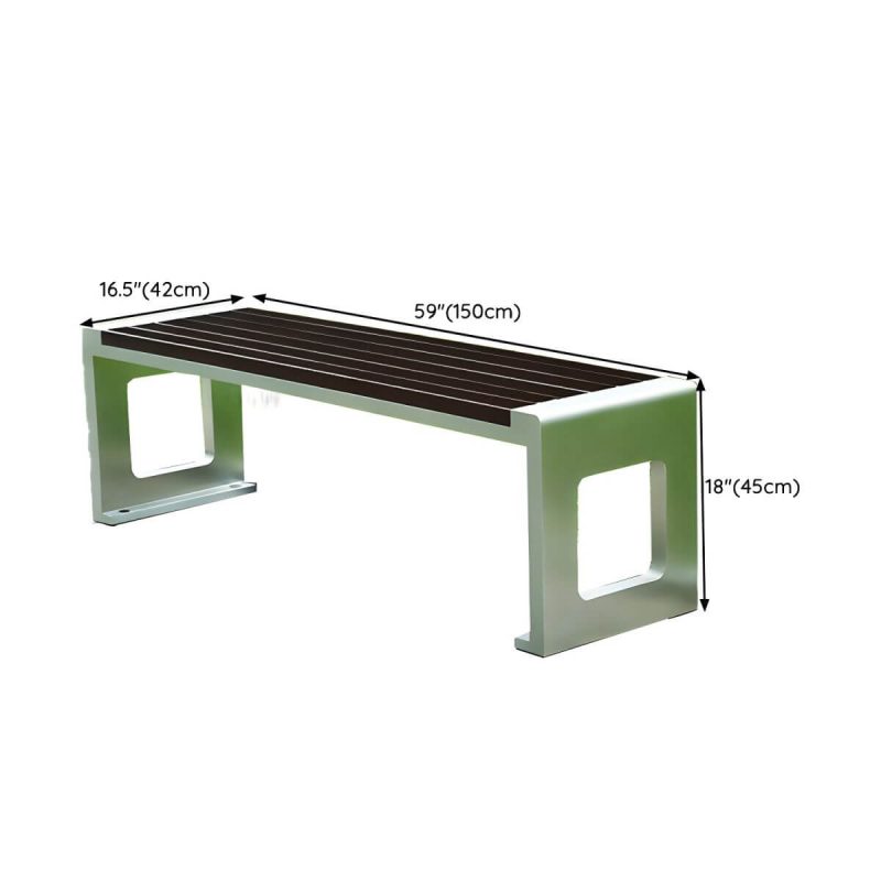 "Dimension of Modern Garden Bench with Stainless Steel Frame and Waterproof Wood Seating - 59"L x 17"W x 18"H"