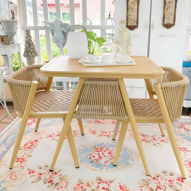 "Modern Rectangle Courtyard Table Yellow Aluminum Frame Outdoor Table - Table Only"
