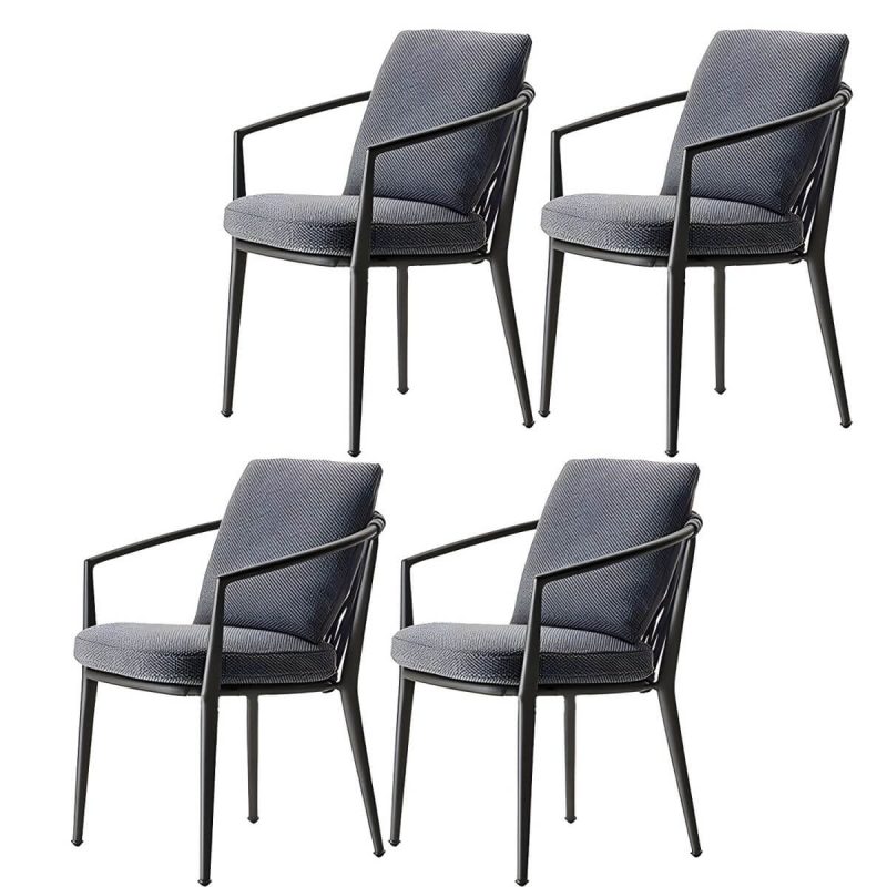 "Modern Dining Side Chair Aluminum Outdoor Bistro Chairs with Arm - Blue 4 Piece Set"