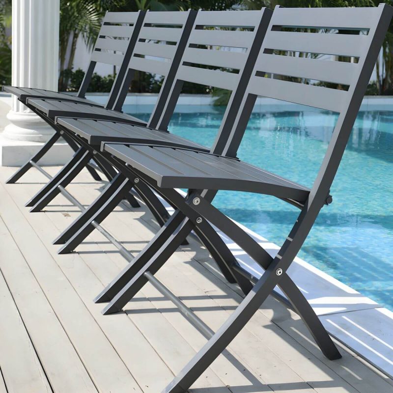 "Metal Modern Folding Patio Dining Set with Strap Back Chairs - Table & Chair(s) 47"L x 28"W x 28"H 4 Black"