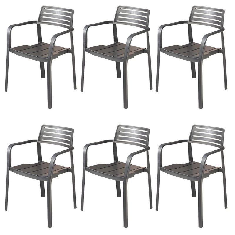 "Stacking Dining Armchair Contemporary Plastic Patio Arm Chair - 22"L x 17"W x 31"H 6 Piece Set"