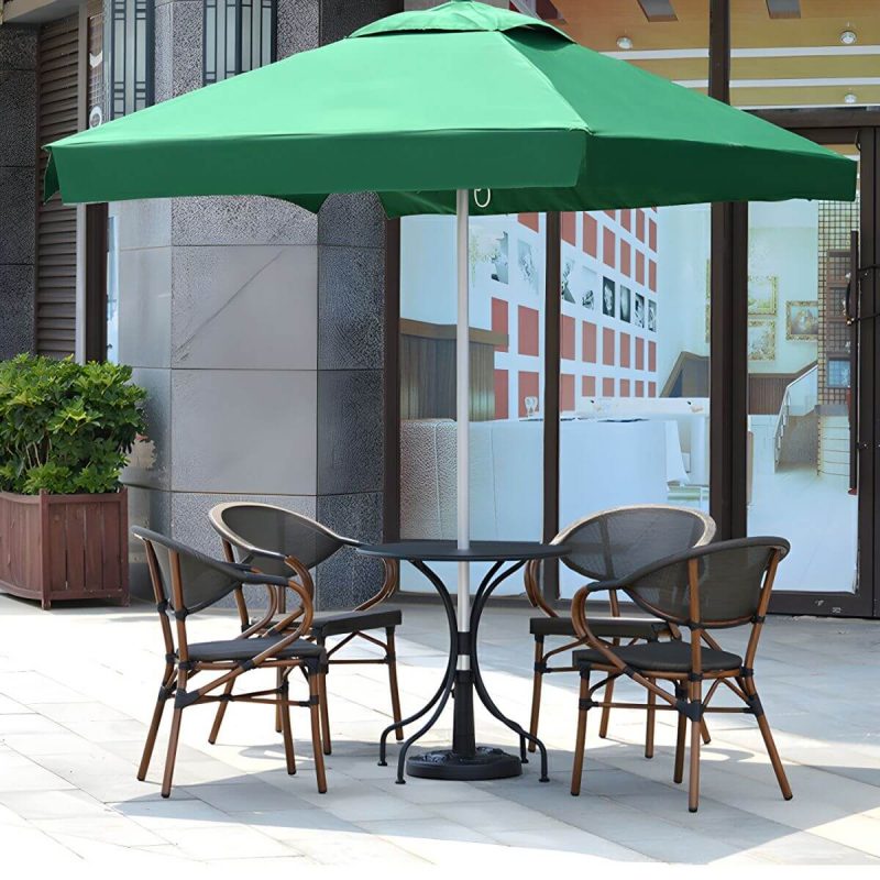 "Modern Brown Wicker/Rattan Patio Dining Set with Stackable Chairs, Metal Table Base - Table & Chair(s) 28"L x 28"W x 29"H 2"