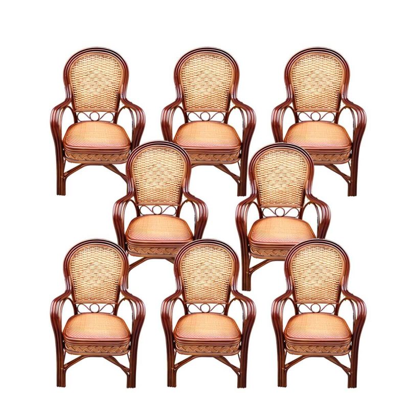 "Traditional Patio Dining Armchair in Rattan Single Outdoor Chair - Coffee Rattan Weaving 8 Piece Set"
