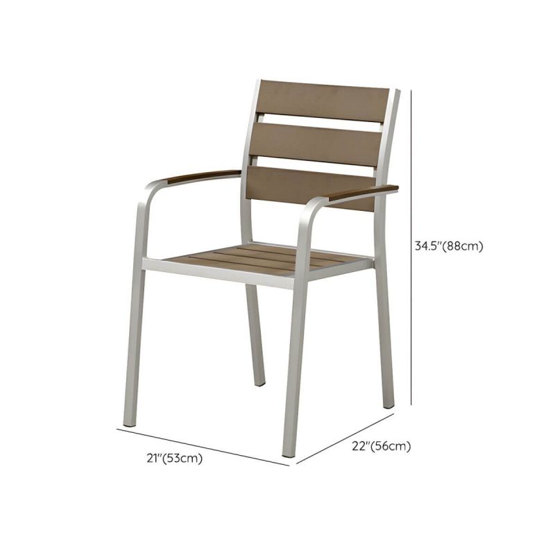 "Dimension of Stylish Mid-Century Brown Patio Dining Ensemble with Manufactured Wood Tabletop - Table & 4 Chairs 35"L x 35"W x 30"H"
