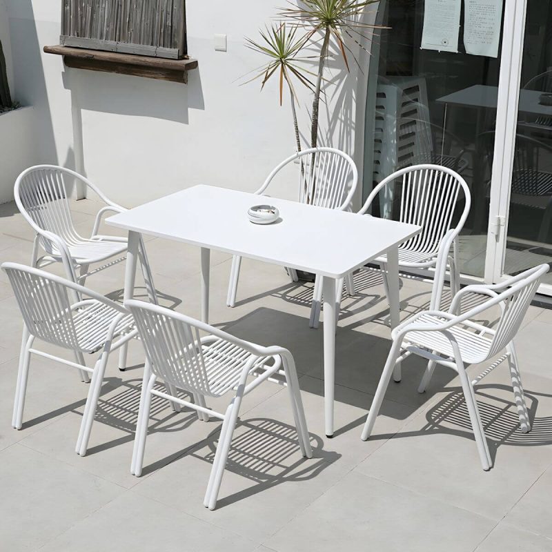 "Stylish Weatherproof Patio Dining Set with Stackable Metal Chairs - 47"L x 28"W x 28"H Table & Chair(s) 6"
