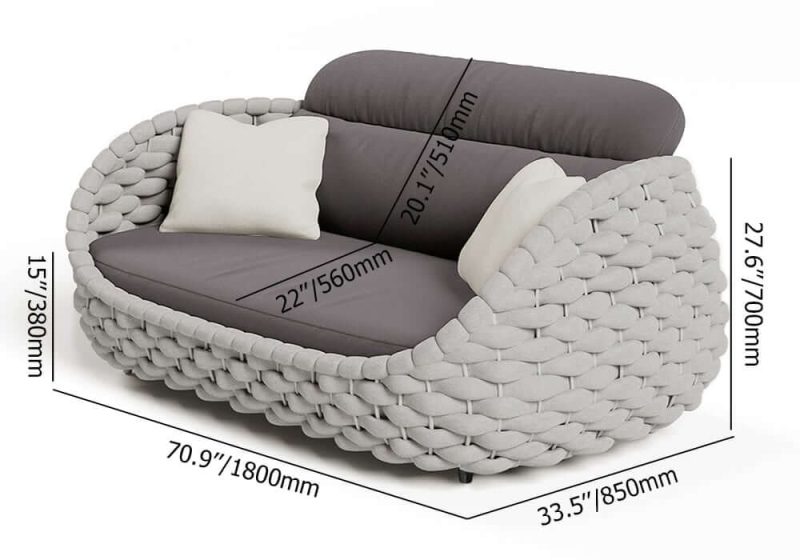 "Dimension of 3 Seater Woven Outdoor Sofa Patio Couch in Gray Cushion & Pillow Included"
