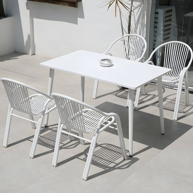 "Stylish Weatherproof Patio Dining Set with Stackable Metal Chairs - 47"L x 28"W x 28"H Table & Chair(s) 4"
