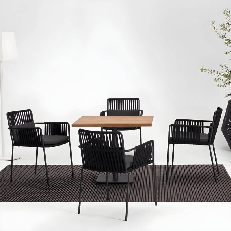 "Modern Dining Armchair with Cushions and Arm Water Resistant - Black 8 Piece Set Rope"