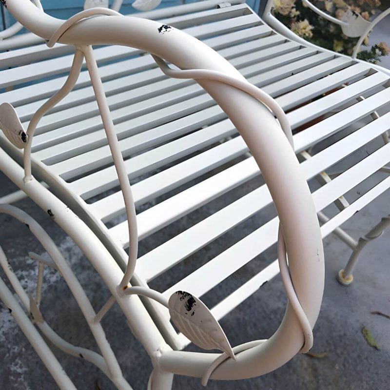 "White Bohemian Style Park Benches Metal distressed Antirust for Outdoor - White"