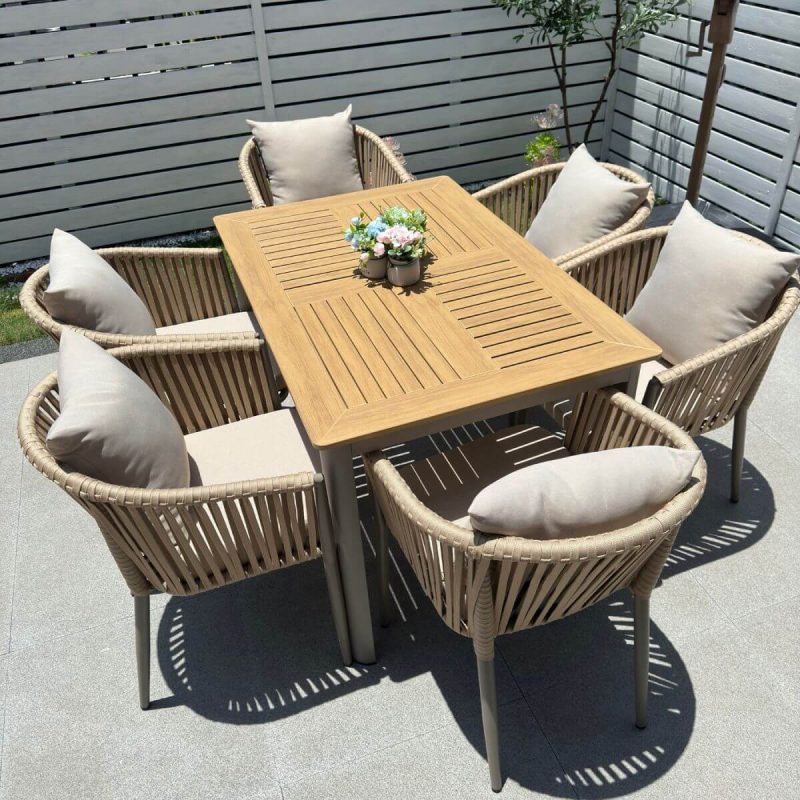 "Casual 7 Piece Set UV-proof Fabric Outdoor Dining Set with Sepia Table, Chair, and Table, 47.2"L x 31.5"W x 29.5"H, Table & 6 Chairs"