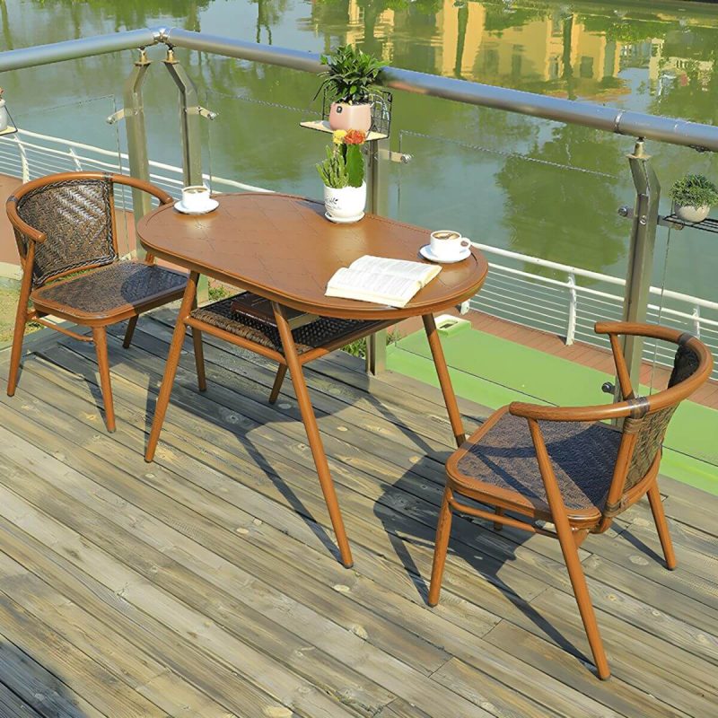 "Oval Metal Patio Table Contemporary Style Water Resistant in Brown - 43"L x 22"W x 29.5"H"