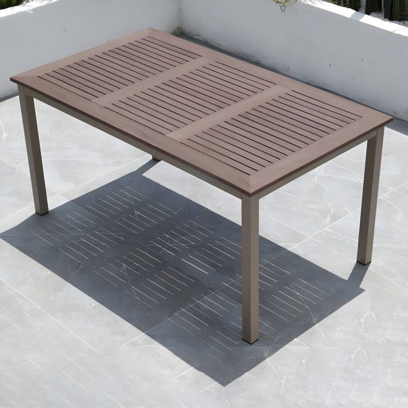 "Traditional Patio Table Wood Top Metal Frame Water Resistant Patio Table - 63"L x 35.4"W x 29.5"H Table Only"