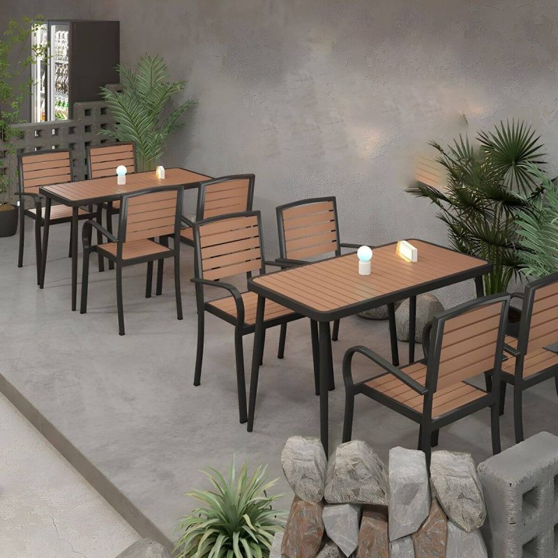 "Brown Wooden Patio Table Contemporary Style in Rectangular/Square Shape - Table Only 29.5"L x 29.5"W x 29.5"H Black"