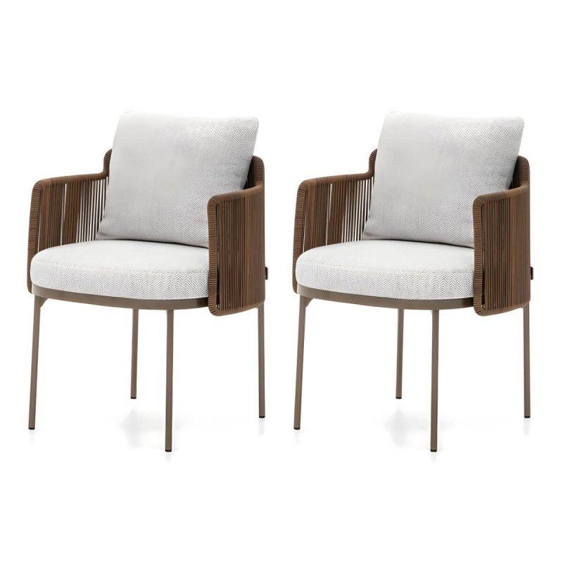"Metallic Matte Finish Patio Chair Assembled Mid-century Modern with Arms - 2 Piece Set Stainless Steel"