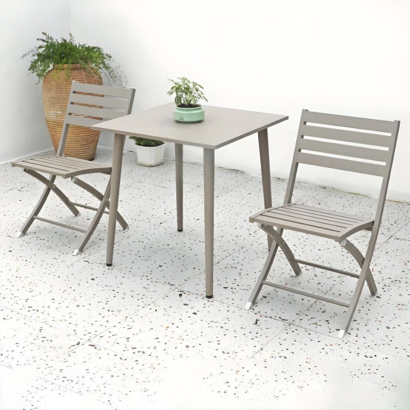 "Metal Modern Folding Patio Dining Set with Strap Back Chairs - Table & Chair(s) 28"L x 28"W x 28"H 2 Champagne"