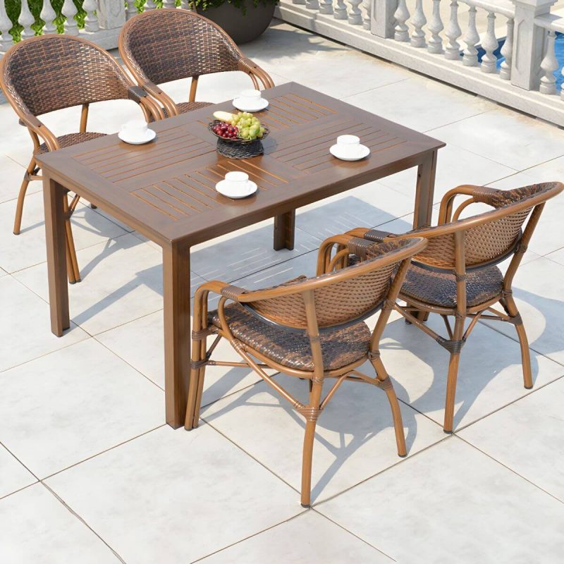 "Traditional Brown Metal Patio Dining Set with Rectangular Table - Table & 4 Chairs 47"L x 31"W x 29"H"