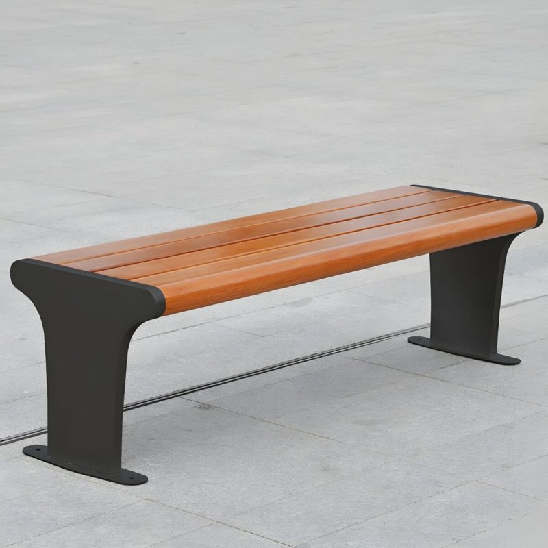 "Modern Metal Park Bench with Mildew Resistant Steel Seating, Brown Color, and Long Seat Length - Black 180 x 50 x 43 cm"
