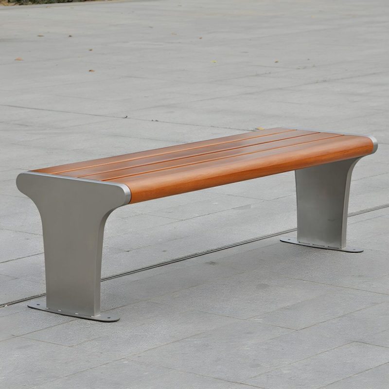 "Modern Metal Park Bench with Mildew Resistant Steel Seating, Brown Color, and Long Seat Length - Silver 150 x 50 x 43 cm"