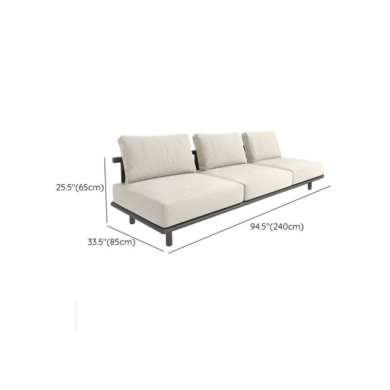 "Dimension of Black Metal Waterproof Modern Upholstered Sofa with Cushions and Pillow - 3-Seater Armless Sofa"