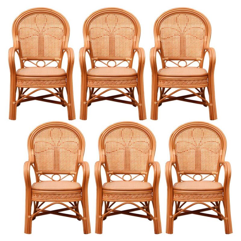 "Traditional 40.55" Height Solid Color Rattan Outdoor Dining Armchair - Orange 6 Piece Set"