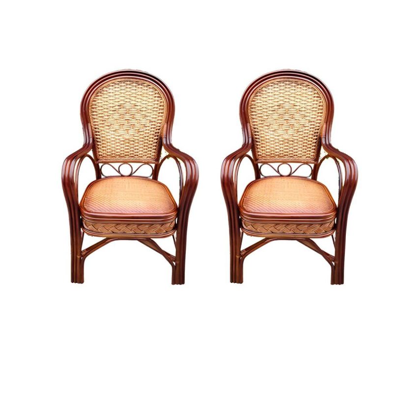 "Traditional Patio Dining Armchair in Rattan Single Outdoor Chair - Coffee Rattan Weaving 2 Piece Set"