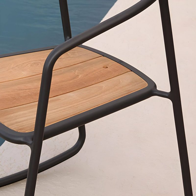 "Farmhouse Aluminum With Arm Open Back Stacking Patio Dining Chair - 6 Piece Set White Teak"