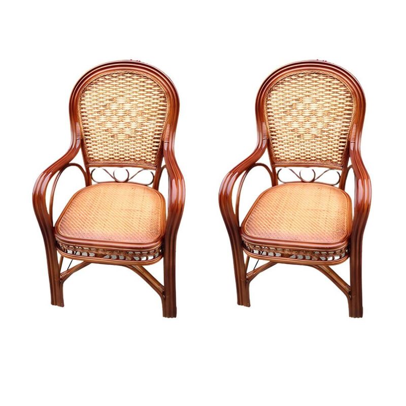 "Traditional Patio Dining Armchair in Rattan Single Outdoor Chair - Coffee Hollow 2 Piece Set"