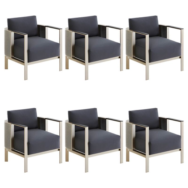 "Modern Gold Metal Arm Chair for Patio Dining with Rust Resistant Features and Brown Upholstery - Dark Gray 6 Piece Set"