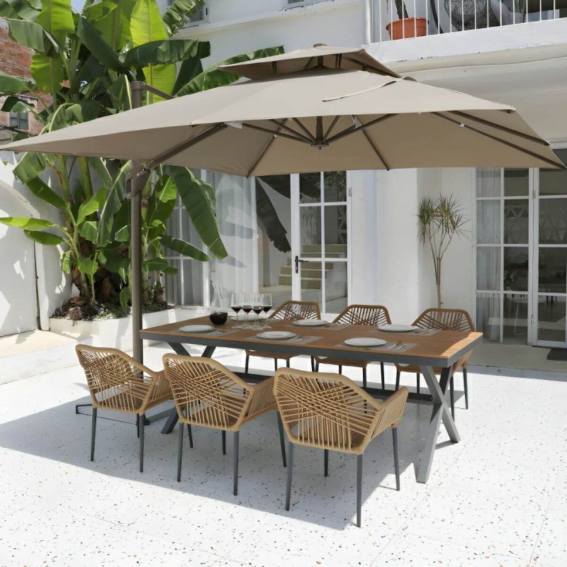 "Modern Metal Patio Table without Umbrella Hole - Black Frame, Non-extendable - Table Only 87"L x 35"W x 29"H"