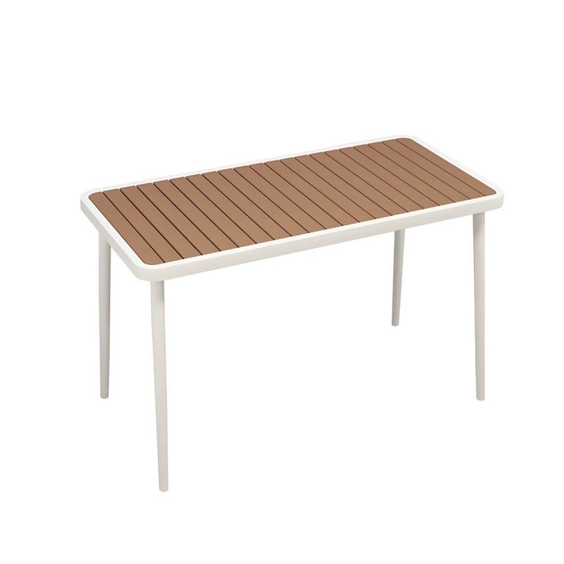 "Brown Wooden Patio Table Contemporary Style in Rectangular/Square Shape - Table Only 55.1"L x 27.6"W x 29.5"H White"