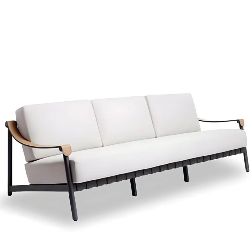 "Gray Metal UV Resistant Patio Sofa No Ceiling 78-Inch Side to Side - 3-Seater Sofa"