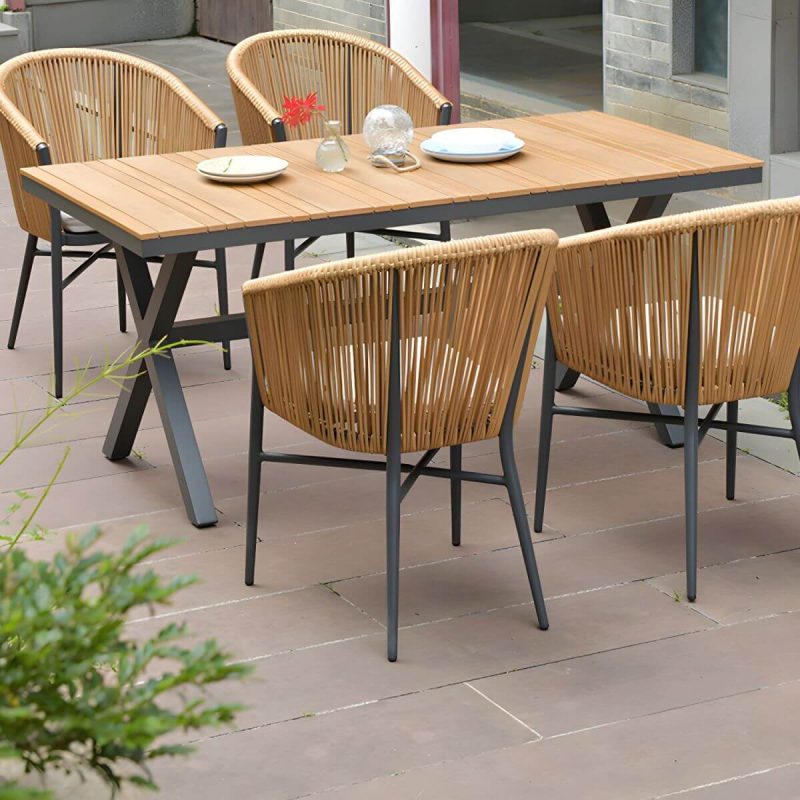 "Modern Artificial Wood Courtyard Table Geometric Outdoor Table - Table Only 39.4"L x 39.4"W x 29.1"H Round"