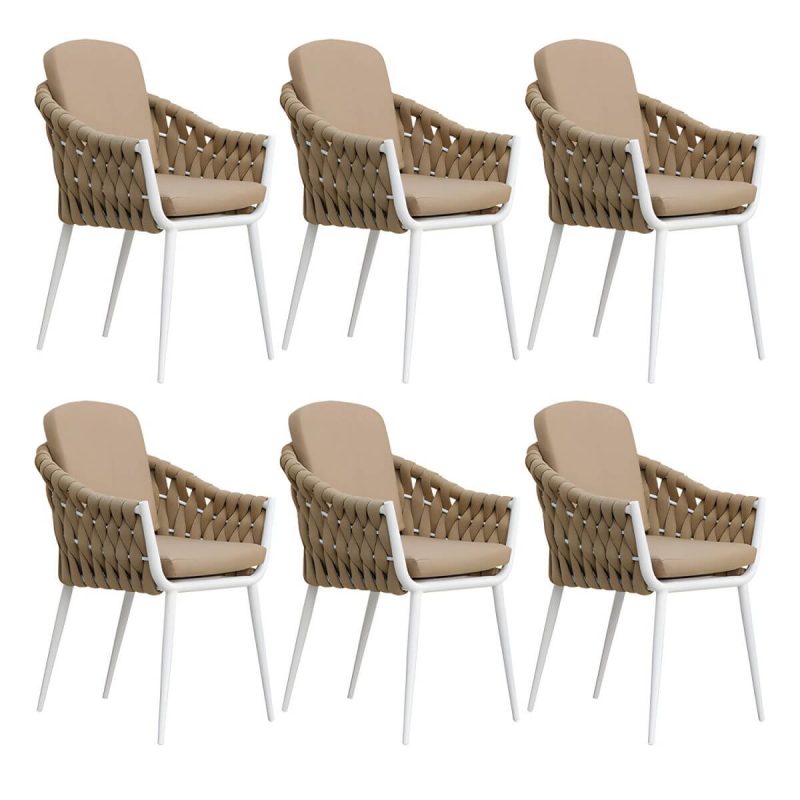 "Contemporary Outdoors Dining Chairs with Removable Water Repellent Finish Cushion - Coffee 6 Piece Set"