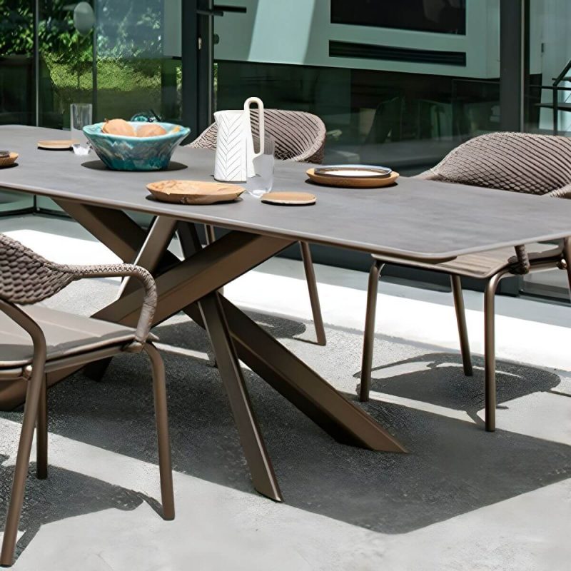 "Contemporary Style Metal Patio Table Rectangle/Oval Shape in Brown - Table Only 55"L x 31"W x 29"H Oval"