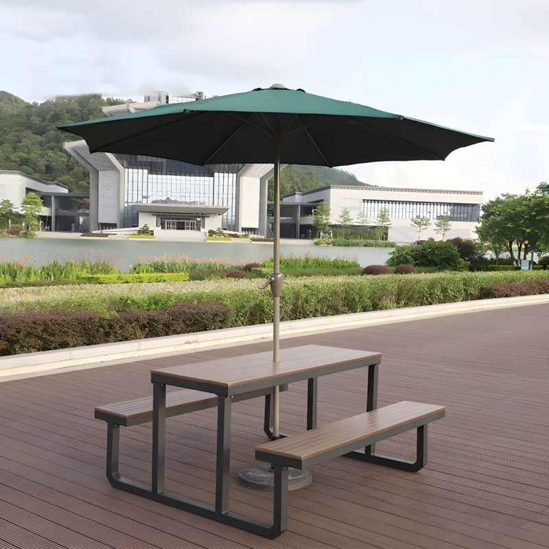 "Contemporary Brown Rectangle Picnic Table UV Resistant Picnic Table - Table with Umbrella 47.2"L x 23.6"W x 27.6"H Umbrella Hole Included Steel Table Only"