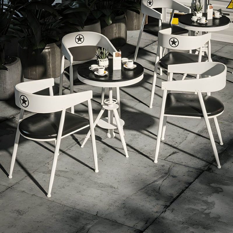 "White Pine Patio Table Contemporary Style Round Shape with Metal Legs - Table Only"
