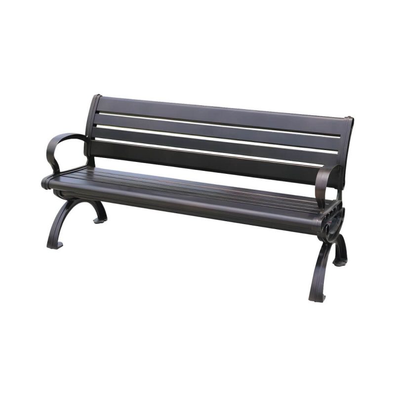 "Copper Industrial Garden Bench with Curved Arms and Waterproof Durability - 71"L x 20"W x 28"H"