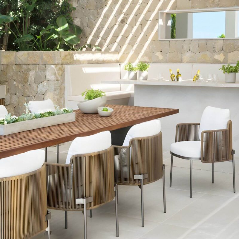 "Solid Wood Patio Table Contemporary Patio Table with Metal Base - 118"L x 35"W x 29"H Rectangular Table Only"