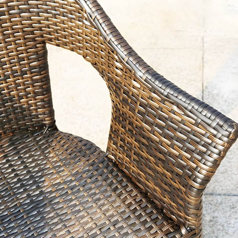 "Stackable Traditional Metal Arm Chair with Brown Wicker Back and Rust Resistant Aluminum Frame - 2 Piece Set"