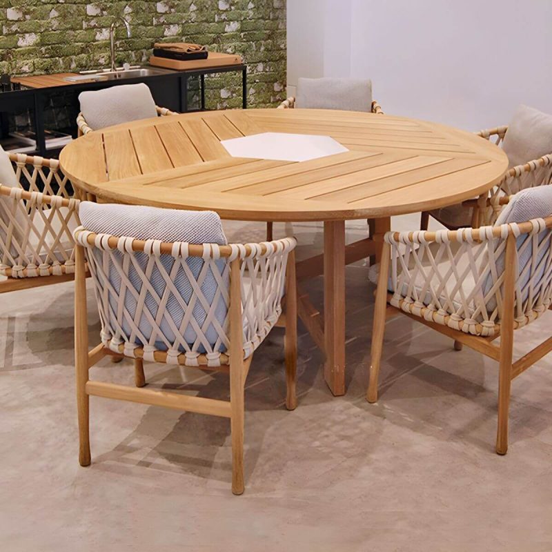 "Teak Wood Modern Patio Dining Table with Umbrella Hole - Waterproof and UV Resistant - Table Only 27.6"L x 27.6"W x 29.1"H Square"