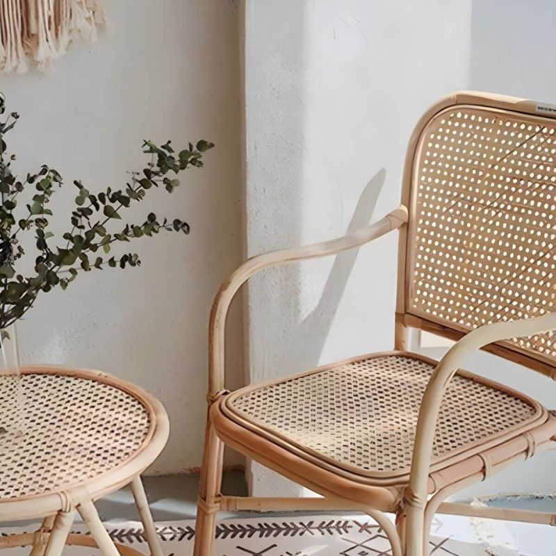 "20" Wide Tropical Rattan Dining Armchair Natural Outdoor Chair - Natural Finish 8 Piece Set"