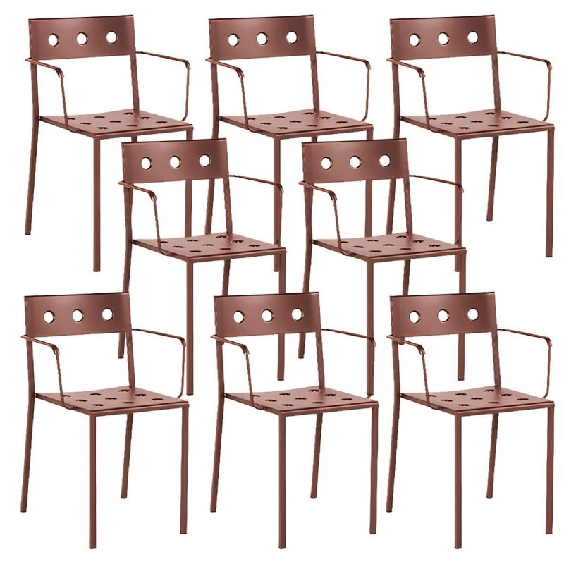 "Industrial Metal Dining Side Chair Open Back Stacking Outdoor Chair - 8 Piece Set With Arms"