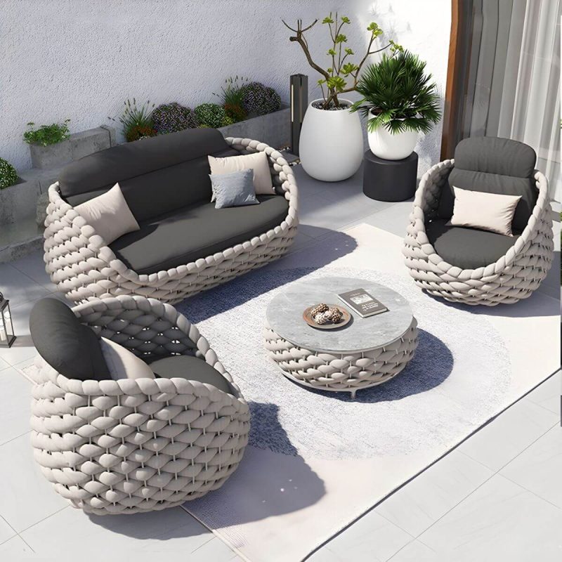 "Modern Style Gray Sofa Water Resistant with Cushions for Outdoor - 1-Seater Sofa"
