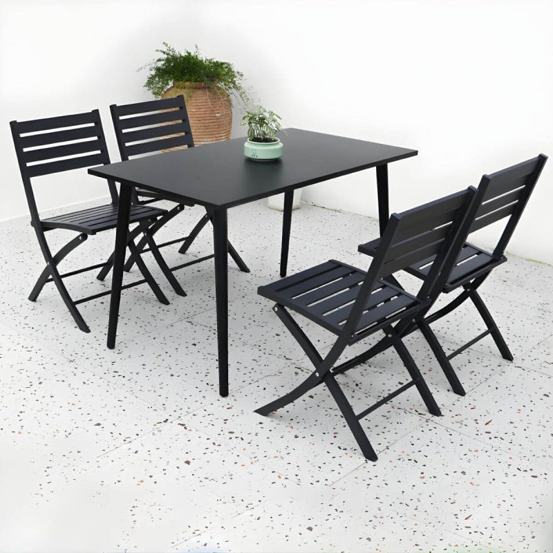 "Metal Modern Folding Patio Dining Set with Strap Back Chairs - Table & Chair(s) 47"L x 28"W x 28"H 4 Black"