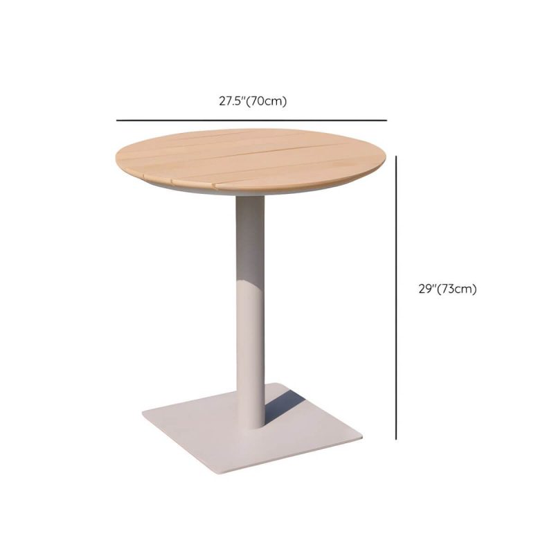"Dimension of Modern Outdoor Patio Table UV Resistant Dining Table with Metal Frame - Table Only 27.6"L x 27.6"W x 28.7"H Natural Finish Round"