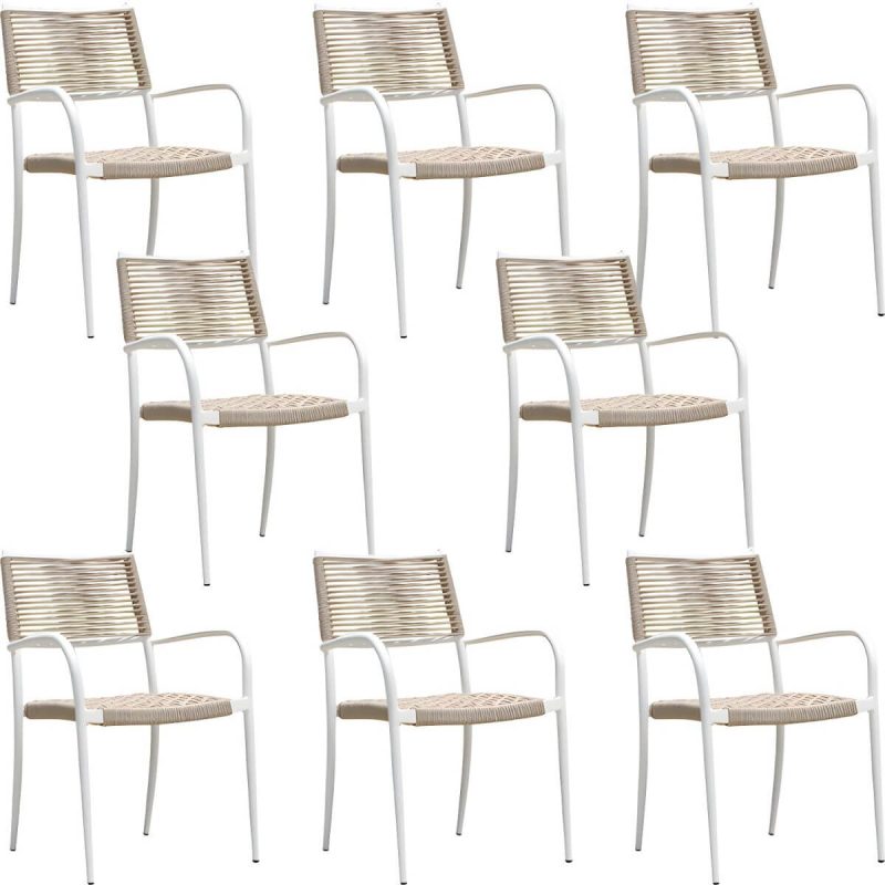 "Stacking Dining Side Chair Aluminum Outdoor Bistro Chairs with Arm - 8 Piece Set"