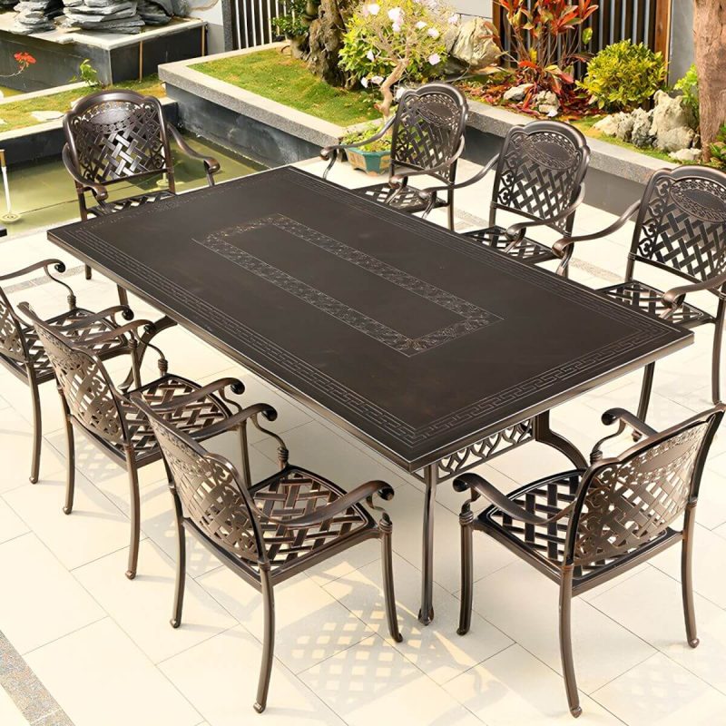 "Modern Aluminum Patio Dining Table with Non-Foldable Rectangular Metal Top - Table Only 59"L x 35"W x 29"H"