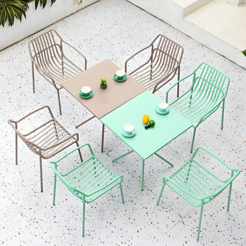 "Metal Patio Table Contemporary Style with Legs in Round/Square Shape - Table Only Green Square"
