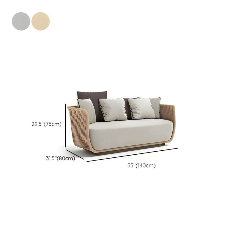 "Dimension of Rust Resistant Rattan Patio Sofa 1 PC Modern Outdoor Patio Sofa with Cushion - 55.1"L x 31.5"W x 29.5"H Cream Gray"